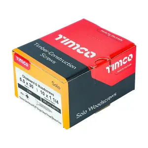 TIMCO Solo Countersunk Silver Woodscrews - 5.0 x 30 (200pcs)