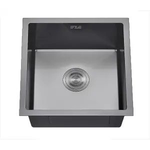 POLLOR Square Gunmetal Inset & Undermount Kitchen Sink 440x440mm With Drainer Black