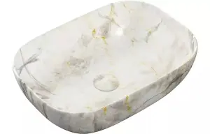 Aquarius V-Series 4 Luxury 0TH Vessel Wash Bowl 460mm White Marble Effect