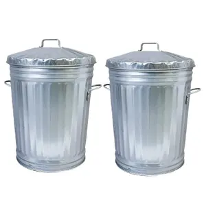 1x 90 Litre Home Garden Indoor Outdoor Steel Galvanised Metal Kitchen Dustbin With Handles