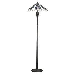 Luminosa Astoria 2 Light Floor Lamp Black, Tiffany Style Glass, E27