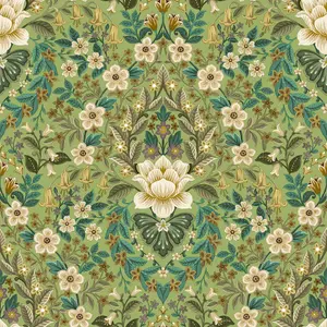 Galerie Into The Wild Metallic Green Floral Damask Wallpaper Roll