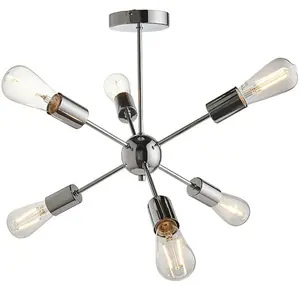 Semi Flush Ceiling Lamp Polished Chrome 6x Bulb Multi Light Modern Burst Rod Bar