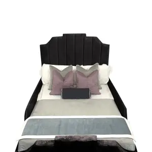 Arnold Kids Bed Plush Velvet with Safety Siderails- Black