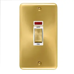 Curved Satin / Brushed Brass 2 Gang Ingot Size 45A Switch With Neon - White Trim - SE Home