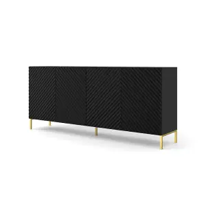 Chic Black Surf Sideboard Cabinet with Gold Legs (W)200cm (H)87cm (D)42cm - Sleek & Functional