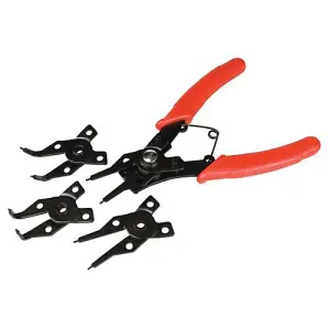 5 Piece 160mm Circlip Pliers Set Exchangeble Jaws Straight & Bent Tips Tool