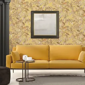 Cream Gold Tropical Wallpaper Birds Palm Textured Paste the Wall Vinyl