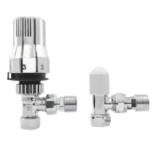 Right Radiators Chrome Angled TRV Thermostatic Radiator Valve and lockshield Valve 15mm x 1/2"