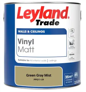 Leyland Trade Vinyl Matt Walls & Ceilings Emulsion Paint Green Gray Mist (PPG11-29) 2.5L