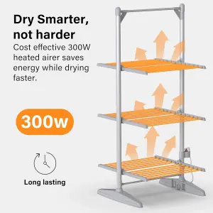 Electric 3-Tier Heated Clothes Dryer Airer Dry Clothing Folding Drying Rack