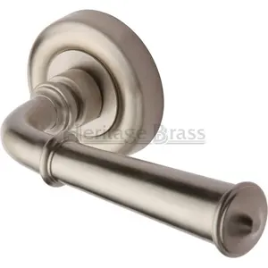 Heritage Door Handle Lever Latch on Round Rose Colonial Design (Set of 2) Satin Nickel