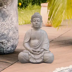 Meditating Buddha 16.1 Inch, Brown Stone Effect Garden Statue, Zen Garden Ornaments, Home Decor, Sitting Buddha Indoor Figurine L30 W24 H41 cm