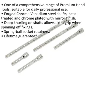 Premium 5 Piece Knurled Extension Bar Set - 1/4 Inch Drive with Spring-Ball Retainers