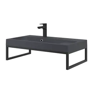 GoodHome Mila Black Rectangular Vanity Basin (W)80.4cm