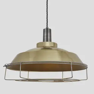 Industville Sleek Step Pendant, 16 Inch, Brass, Pewter Holder, Cage