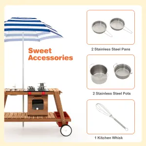 Costway Wooden Mud Kitchen Outdoor Kitchen Playset with Umbrella Sink Storage Cabinet