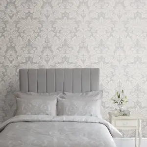 Laura Ashley Martigues Moonbeam Damask Smooth Wallpaper Sample