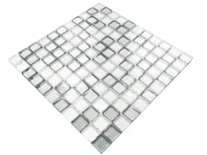 Glass mosaic on mesh for bathroom or kitchen 300mm x 300mm - Silver White