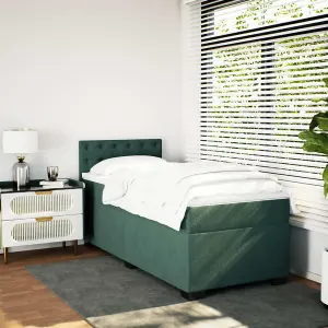 Berkfield Box Spring Bed with Mattress Dark Green 90x190 cm Velvet