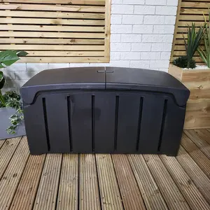 Black 115cm x 55cm x 60cm Butterfly Opening Top 300 Litre Large Garden Storage Box Weatherproof with Padlock Hole