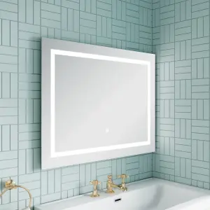 Rectangular Landscape LED Illuminated Touch Sensor Mirror with Demister, 800mm x 500mm - Chrome