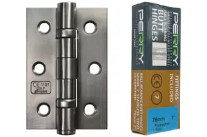 PERRY SATIN 75mm Stainless Steel Ball Bearing Butt Hinges - Grade 7 CE Marked