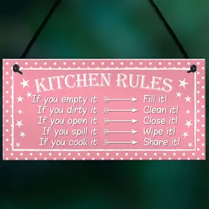 Red Ocean Funny Kitchen Rules Polka Dot Funny Home Decorative Hanging Plaque Friendship Gift Wall Sign