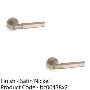 2 PACK - SOLID BRASS Hex Door Handle Set - Satin Nickel Industrial Lever Round Rose