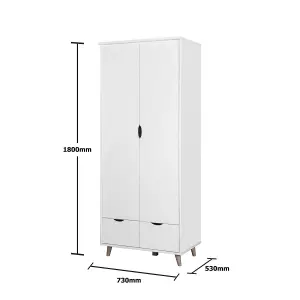 Pulford 2 Door Double Wardrobe In White  Bedroom Furniture Storage Cupboard