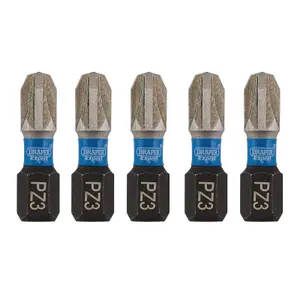 Draper Expert PZ-Type Impact Screwdriver Bits, No.3 x 25mm, 1/4" Hex (Pack of 5) 04975