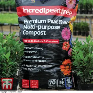 Peat Free Garden Compost - incredipeatfree - 70 Litre Bag + 210g Sachet Incredibloom Plant Feed x 1