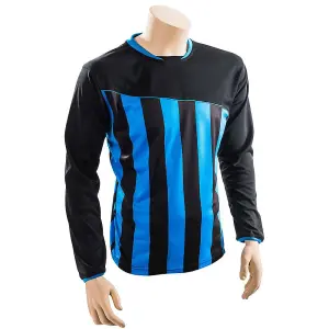 M JUNIOR Valencia Stripe Long Sleeve PLAIN Football Shirt - BLACK/BLUE 26-28"