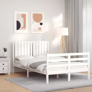 Berkfield Bed Frame with Headboard White Small Double Solid Wood