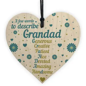 Red Ocean Birthday Gifts For Grandad From Grandchildren Grandparent Gifts Fathers Day Wood Heart Thank You Gift For Him