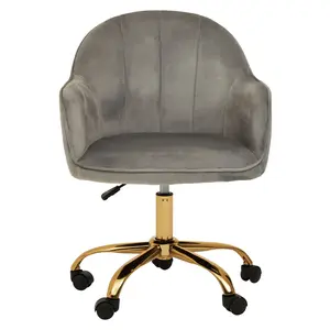 Interiors by Premier Brent Grey Velvet And Gold Home Office Chair