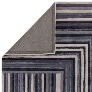 Indigo Striped Wool Handmade Luxurious Modern Abstract Optical/ (3D) Rug Easy to clean Living Room and Bedroom-200cm X 290cm