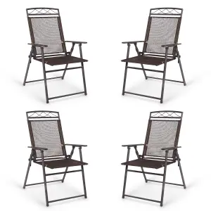 Costway Set of 4 Patio Folding Chairs Portable Metal Camping Chairs Lightweight Sling Chairs