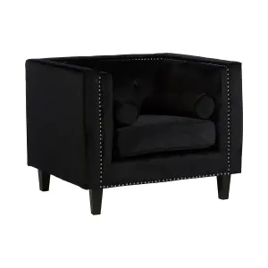 Interiors By Premier Comfortable Black Velvet Chair, Elegant Armchair For Bedroom, Robust Modern Armchair For Livingroom