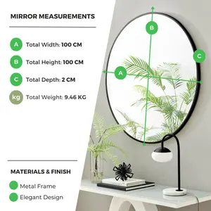 Alcantera Round Metal Frame Wall Mirror Simple and Elegant Modern Design Copper / 100cm H x 100cm W