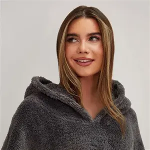 Brentfords Extra-Long Teddy Hoodie Blanket - Charcoal