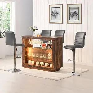 Fiesta Smoked Oak Bar Table Unit With 4 Ripple Grey Stools