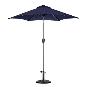 2.7m Crank and Tilt Parasol with Solar Powered LED Lights - Navy Blue