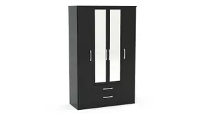 Birlea Lynx 4 Door 2 Drawer Wardrobe With Mirror Black