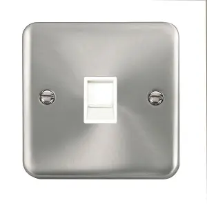 Our Curved Edge Satin / Brushed Chrome Rj11 Socket - White Trim - SE Home