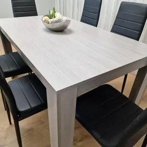 Dining Table and 6 Chairs Grey 6  Black Leather Chairs Wood Dining Set Furniture