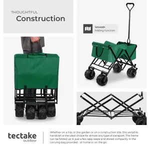 Garden Trolley - foldable with wide wheels, 2 pockets, transport bad, 80 kg capacity - green