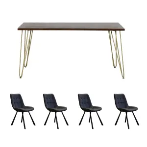 Dallas Dark Mango Wood Rectangular Dining Table Set With 4 Chairs