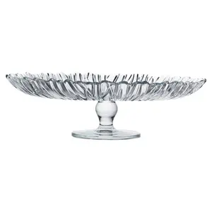 96mm Ribbed Large Glass Footed Cake Dessert Pastry Stand Plate Party Display