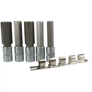 5pc 1/2" Drive 14-24mm Hex Bits Socket Set 100mm Long Deep Reach on Rail CrV